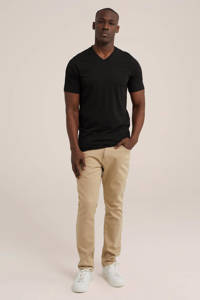 Set van 2 zwarte heren WE Fashion T-shirt van katoen met korte mouwen en V-hals