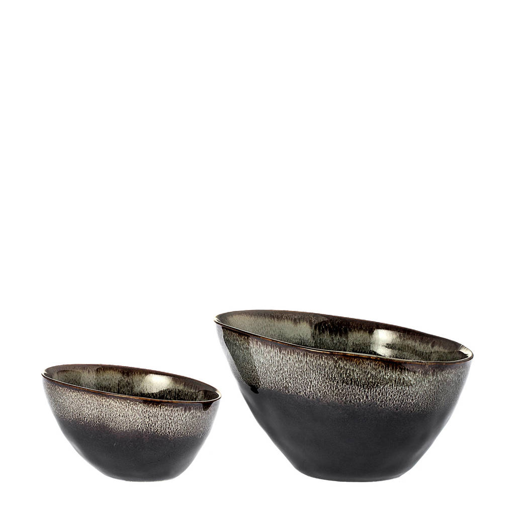 Riverdale Onyx kom (12x15 cm) (set van 2), Zwart/bruin