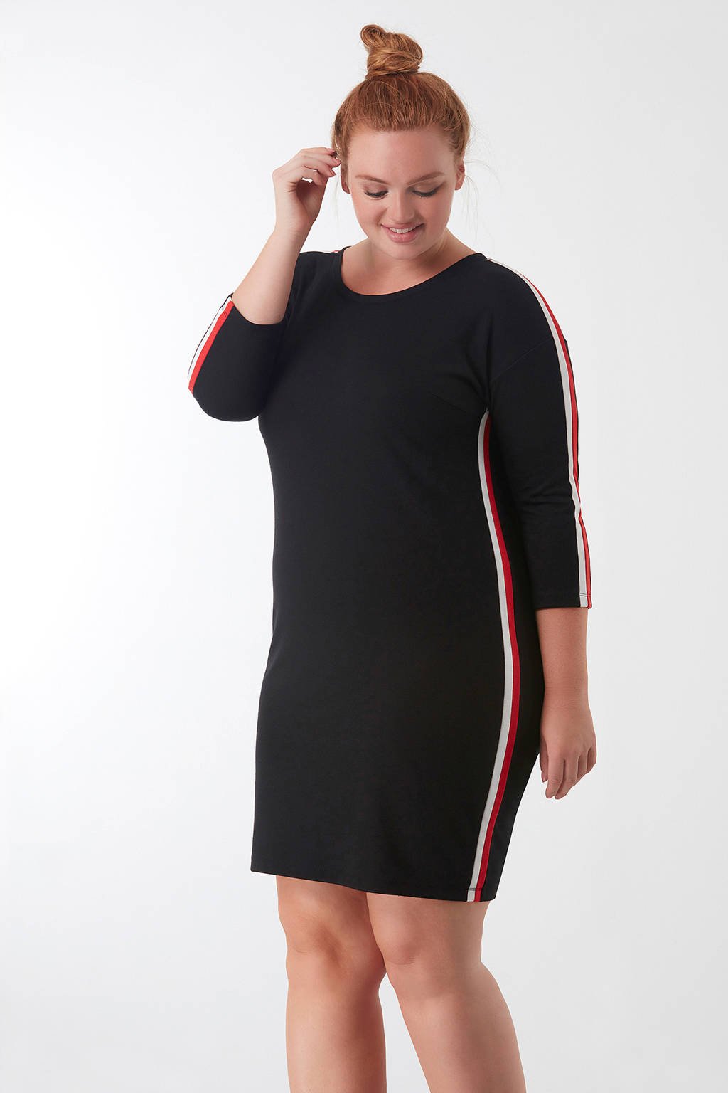 scheuren vertaling Voor type MS Mode jurk met zijstreep zwart | wehkamp