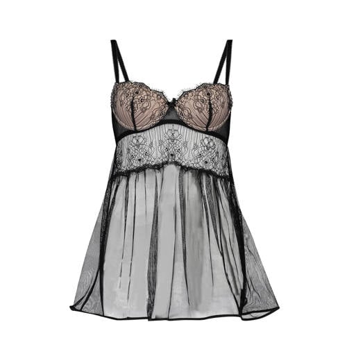 Hunkemoller Slipdress Babydoll Demi Zwart hunkemoller kopen in de aanbieding