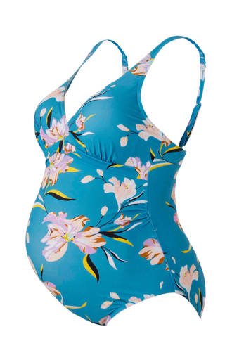 positie badpak met all over print blauw