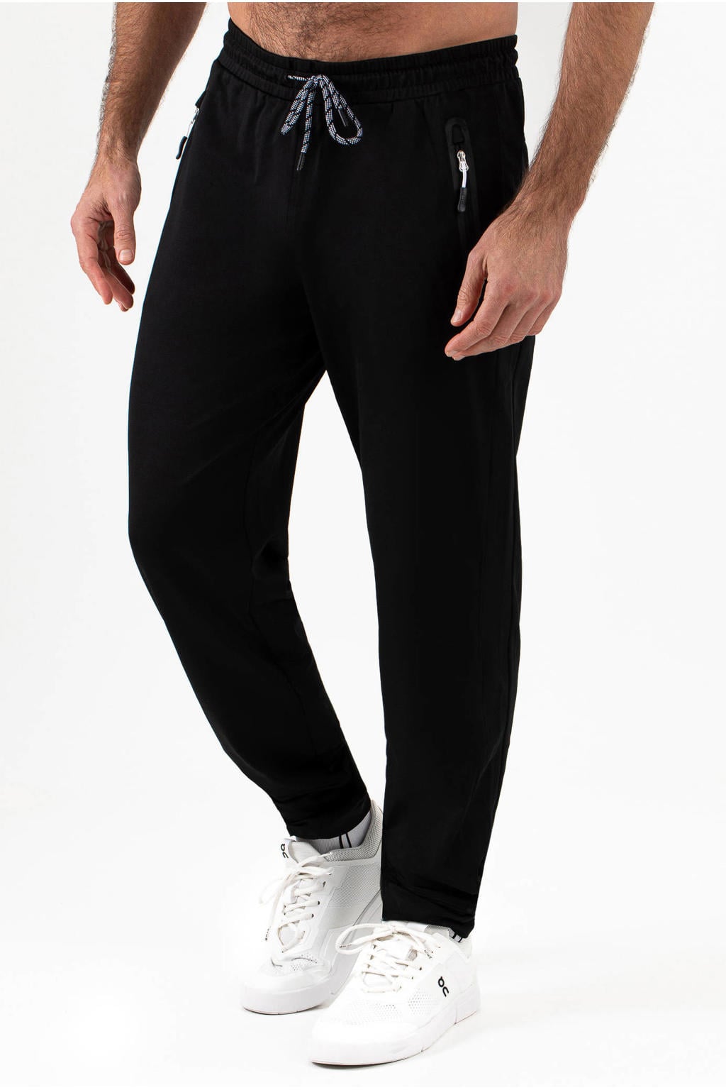 Zwarte heren Sjeng Sports trainingsbroek Presto van polyester met regular fit, elastische tailleband met koord en effen