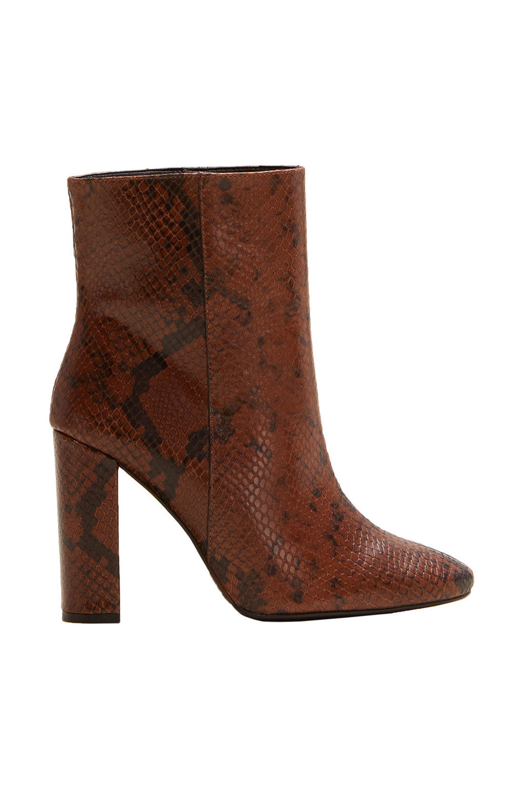 Mango Leren enkellaars met slangenprint bruin