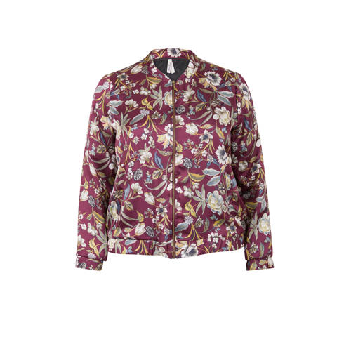 Miss Etam Plus Bomberjack Met Bloemen Aubergine miss etam kopen in de aanbieding