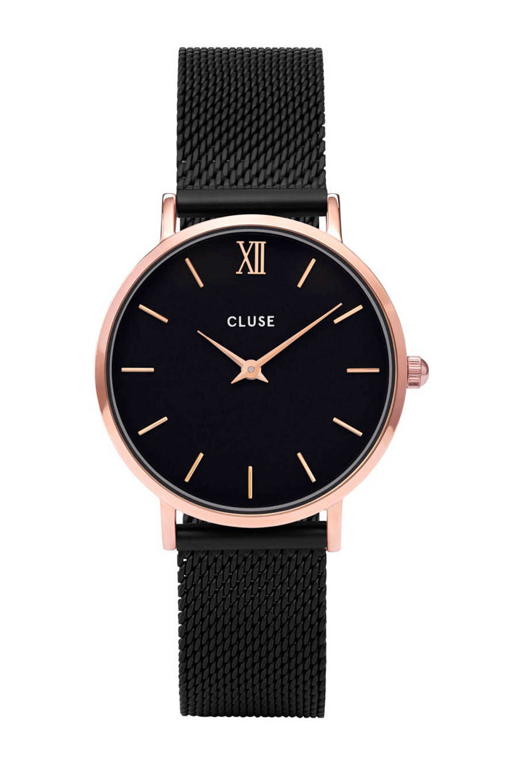 CLUSE Minuit roségoudkleurig/zwart dames horloge |