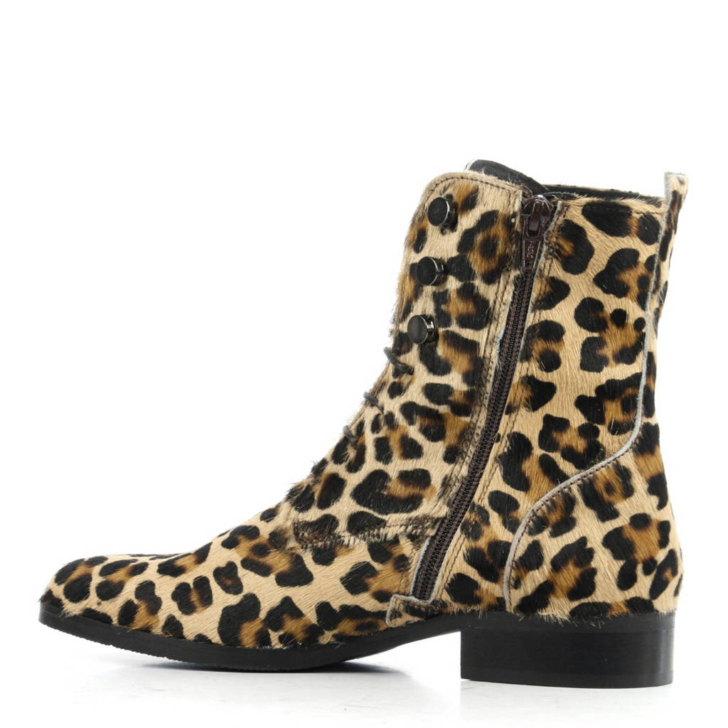 Met Locchi Lina Leren Panterprint Enkelboots Bruin TRnOWnP