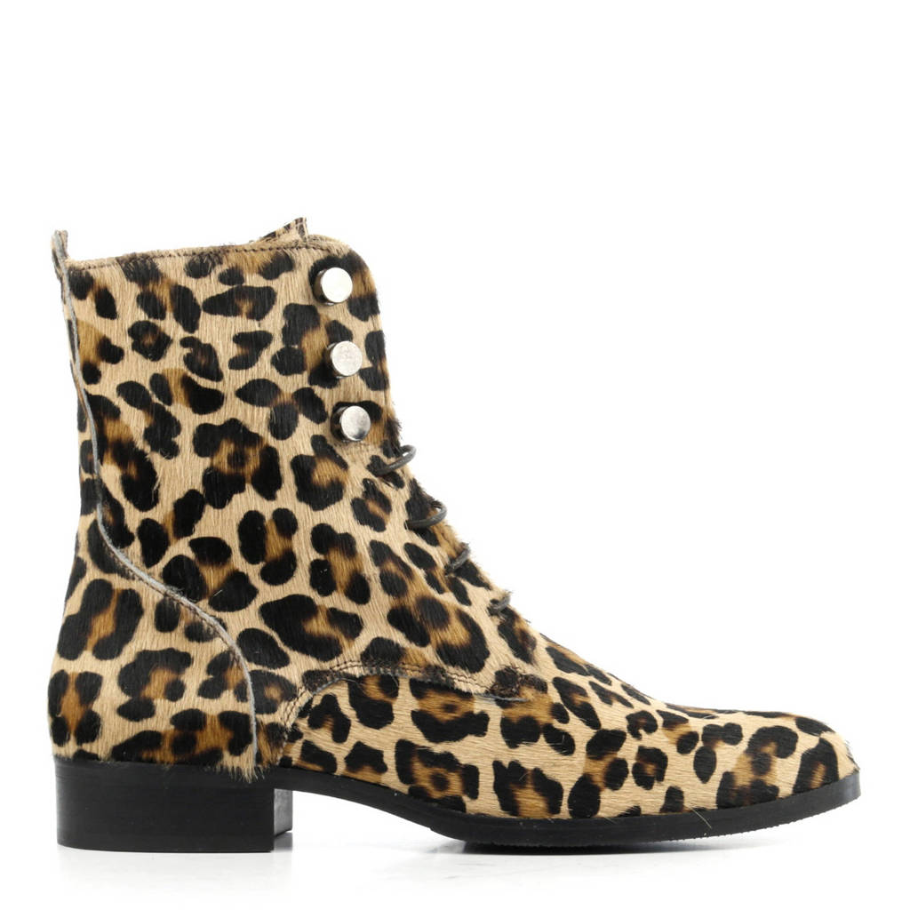 Met Locchi Lina Leren Panterprint Enkelboots Bruin TRnOWnP