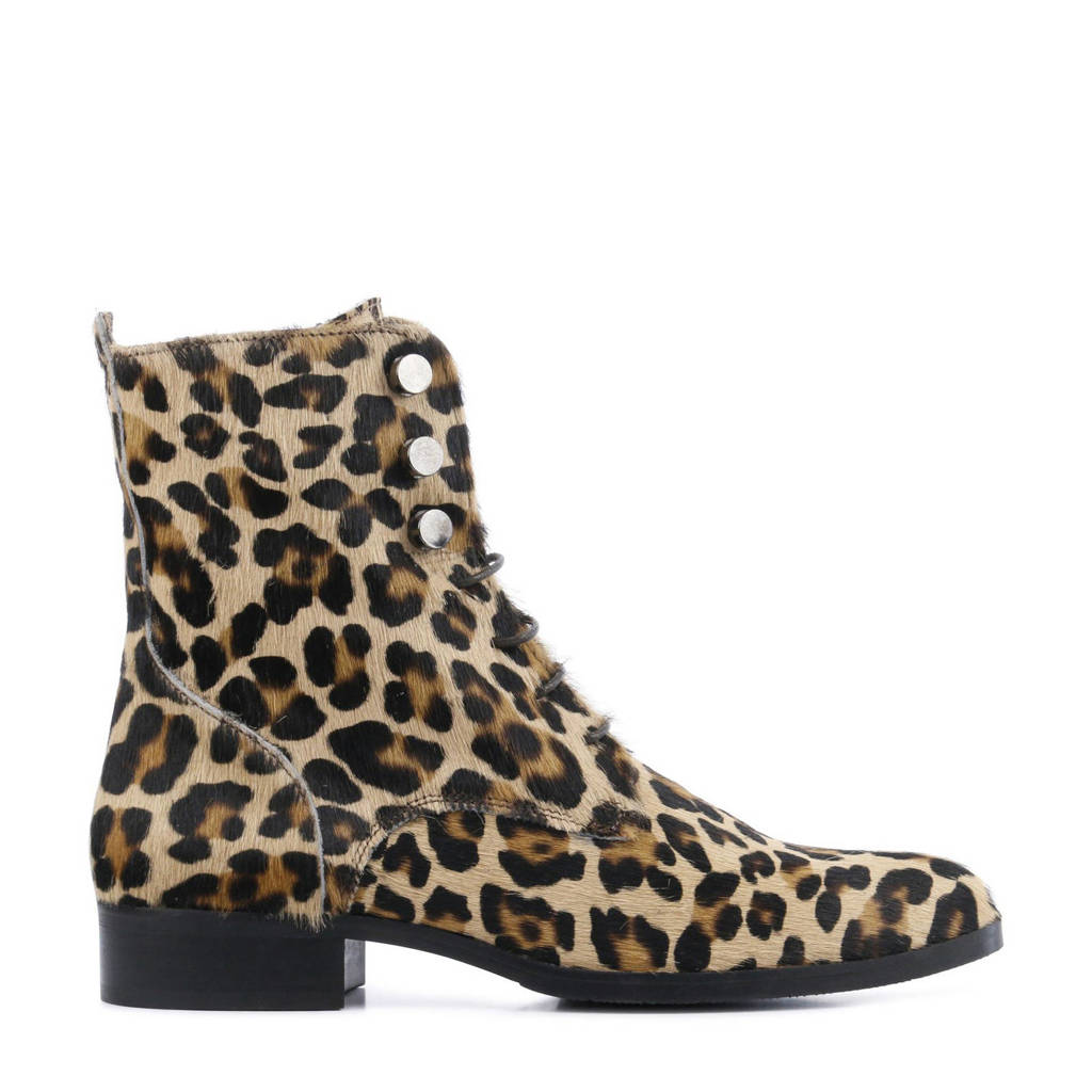 Met Locchi Lina Leren Panterprint Enkelboots Bruin TRnOWnP