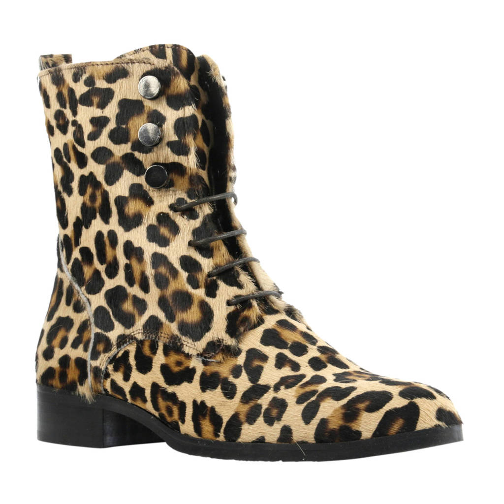 Met Locchi Lina Leren Panterprint Enkelboots Bruin TRnOWnP