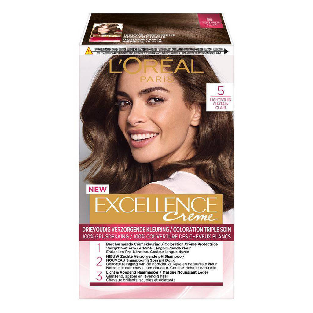 bleek Hoelahoep voertuig L'Oréal Paris Excellence Crème haarkleuring - 5 Lichtbruin | wehkamp
