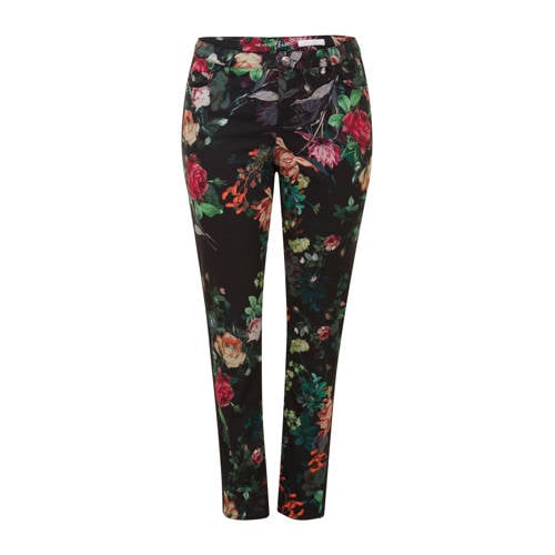 Miss Etam Plus Gebloemde Slim Fit Broek Zwart miss etam kopen in de aanbieding