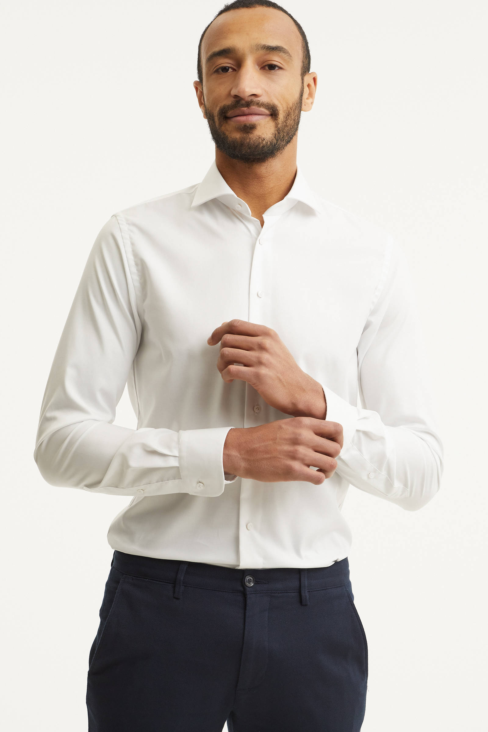 Profuomo slim fit strijkvrij overhemd wit extra lange mouw wehkamp