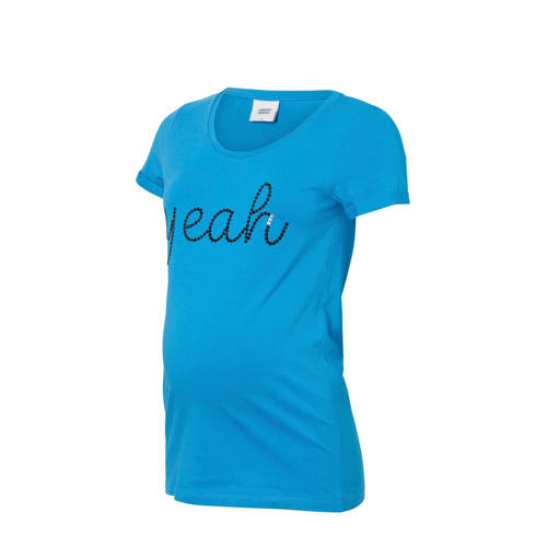 Mamalicious Mama Licious Zwangerschaps T Shirt Catharine Met Pailetten Tekst Blauw mamalicious kopen in de aanbieding
