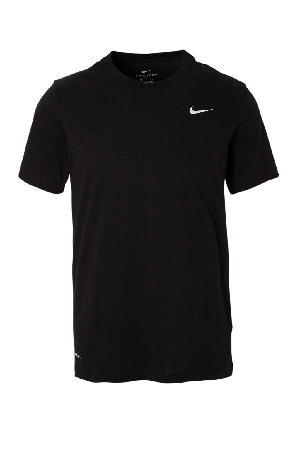 Zwarte heren Nike sport T-shirt van katoen met logo dessin, korte mouwen en ronde hals