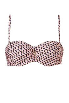 strapless bandeau bikinitop met all-over print roze