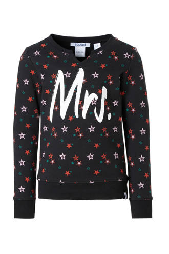 sweater met sterren en tekst zwart