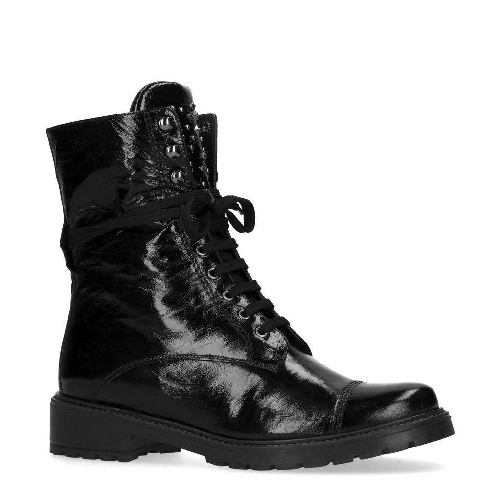 Manfield Veterboots Lak Leren Lak Veterboots Leren Zwart Manfield AqEYWxxf
