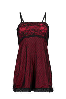 slipdress met kant en mesh bordeauxrood
