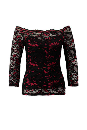 kanten off shoulder top donkerrood