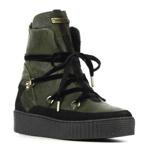 Tommy Hilfiger Leren Veterboots Groen Met Camouflageprint tommy hilfiger kopen in de aanbieding