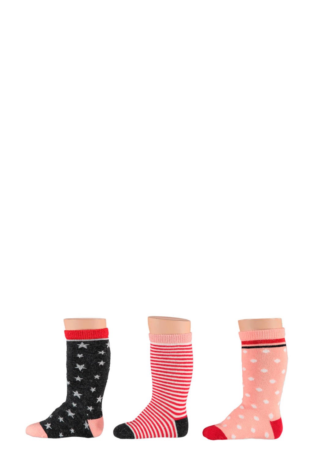Apollo baby kniekousen ( 3 paar), Rood/zwart/wit
