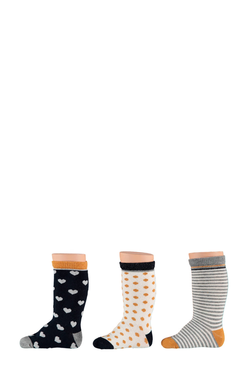 Apollo baby sokken (set van 3), Oker/zwart/wit