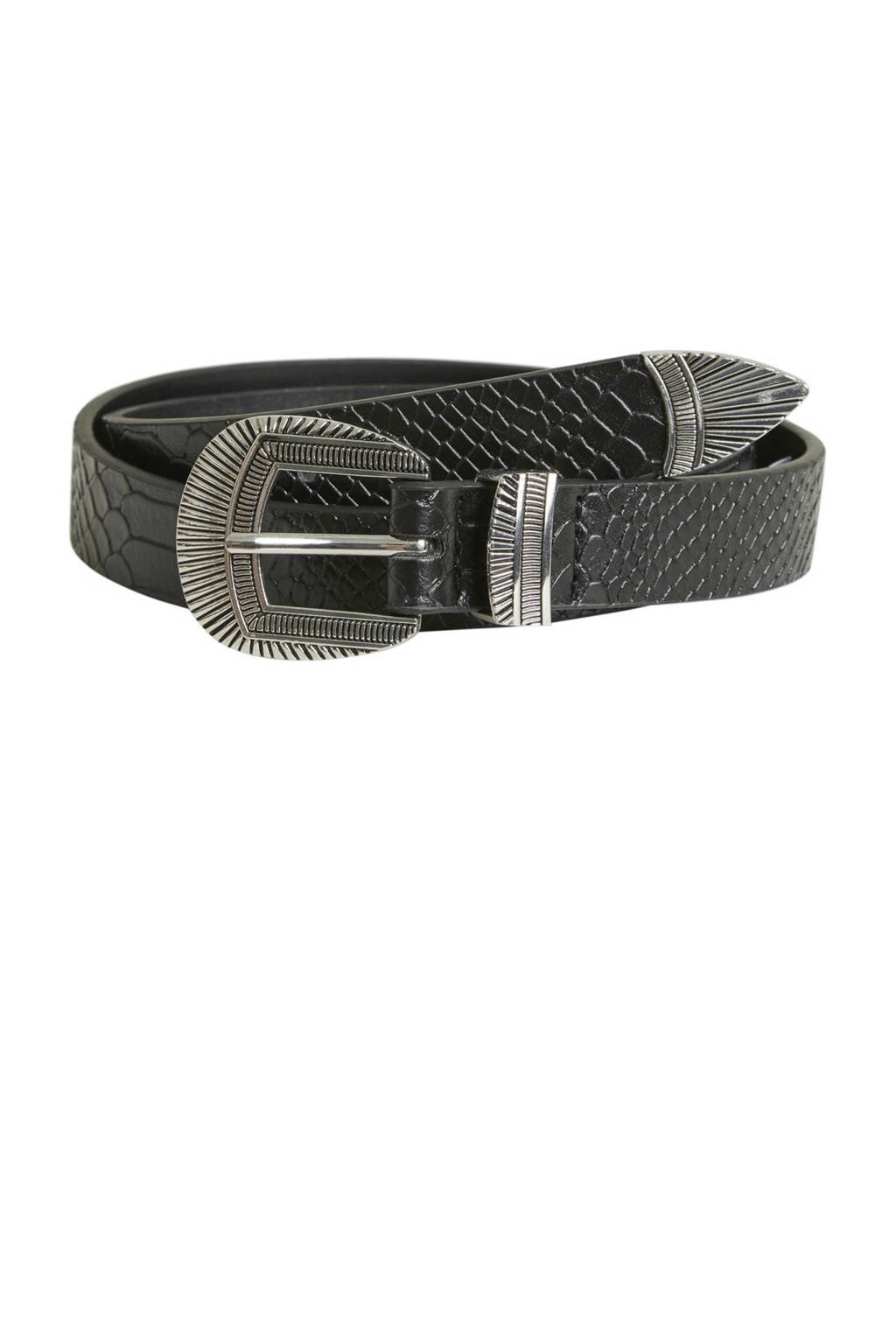 OBJECT slangen leren riem, Zwart/zilver