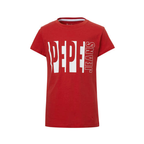 Pepe Jeans T Shirt Sacha Met Logo Rood pepe jeans kopen in de aanbieding