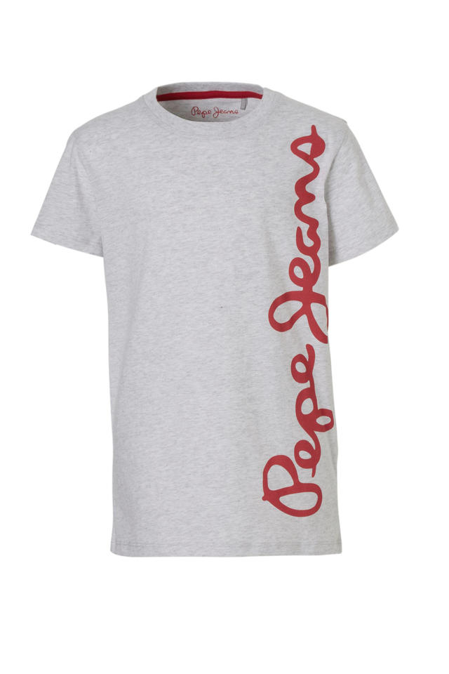 zwak behandeling een paar Pepe Jeans T-shirt met logo lichtgrijs melange/rood | wehkamp