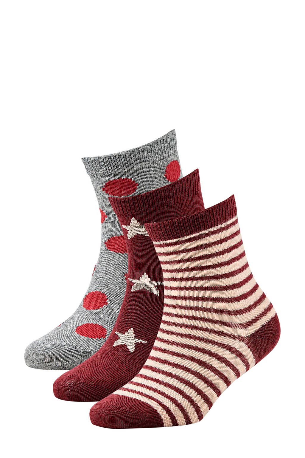 Apollo sokken donkerrood, Rood multi