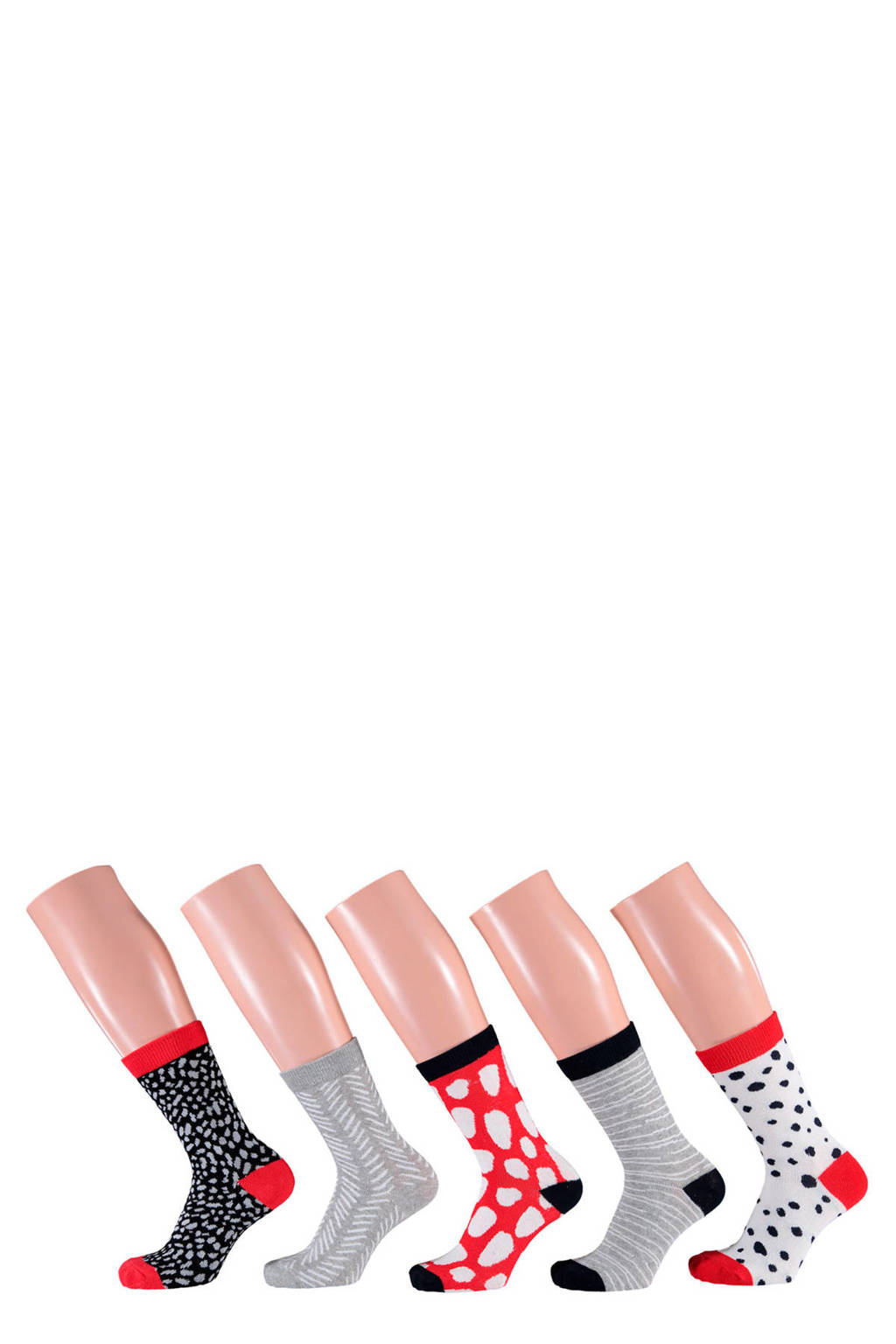 Apollo sokken ( 5 paar) rood, Rood multi