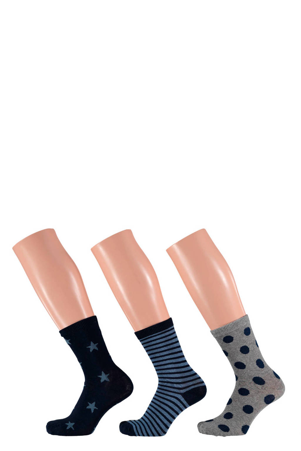 Apollo sokken ( 3 paar) blauw, Blauw/multi