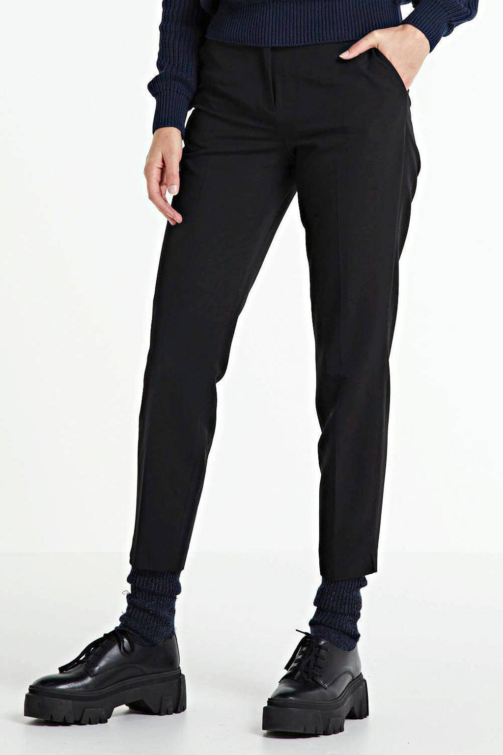 Zwarte dames WE Fashion high waist slim fit pantalon van polyester 