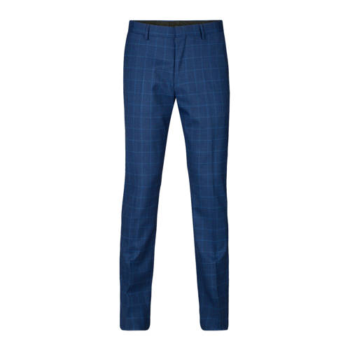 We Fashion Geruite Regular Fit Pantalon Met Wol Donkerblauw we fashion kopen in de aanbieding