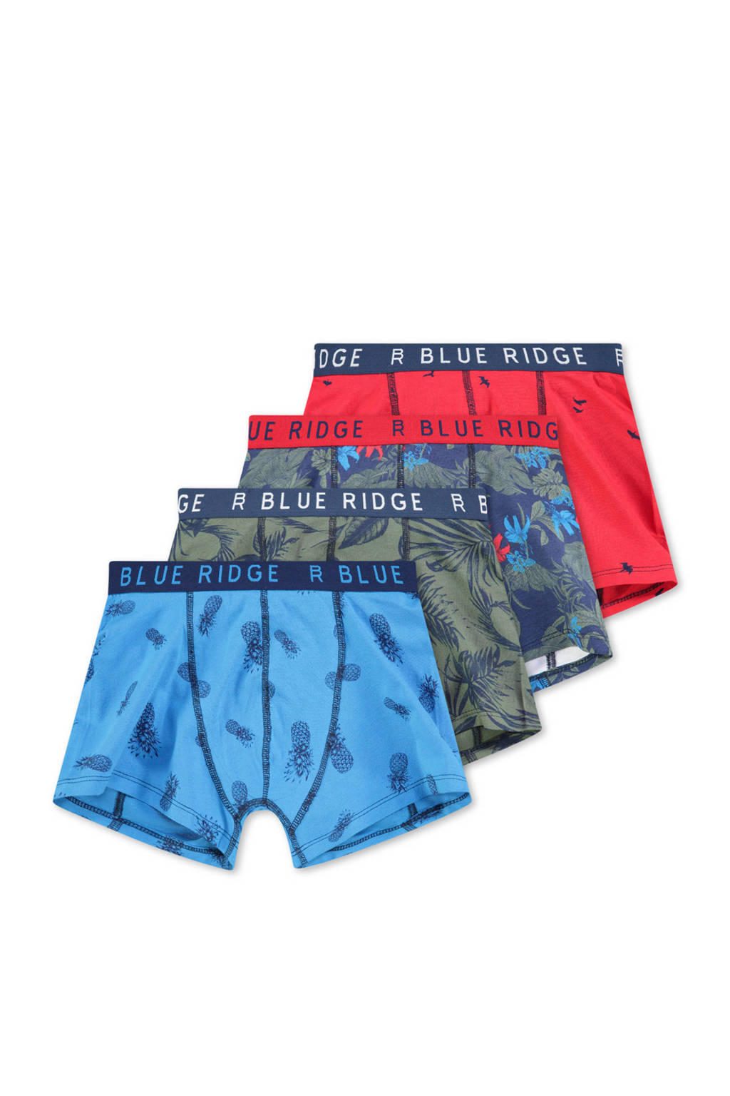 WE Fashion boxershort - set van 4, Blauw/kaki/rood