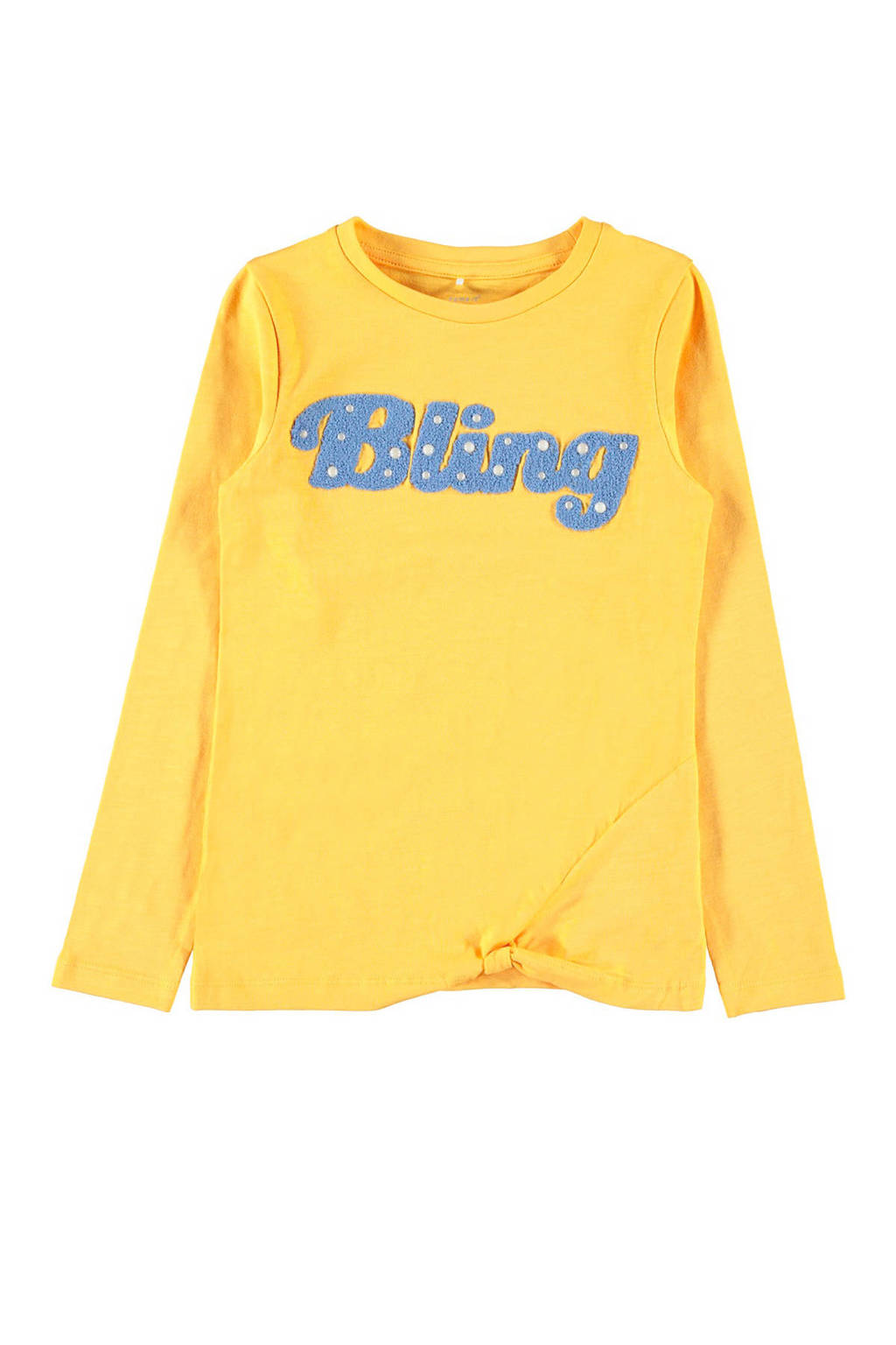 name it KIDS longsleeve Dianna met tekst en sierparels oker, Oker