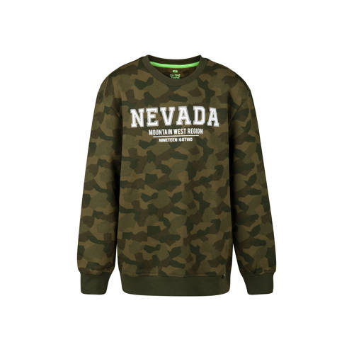We Fashion Sweater Met Camouflageprint En Tekst Groen we fashion kopen in de aanbieding