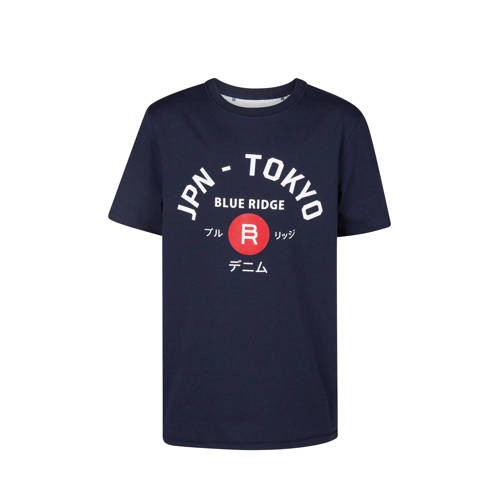 We Fashion Blue Ridge T Shirt Met Tekst Blauw we fashion kopen in de aanbieding