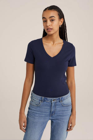 basic T-shirt met katoen donkerblauw