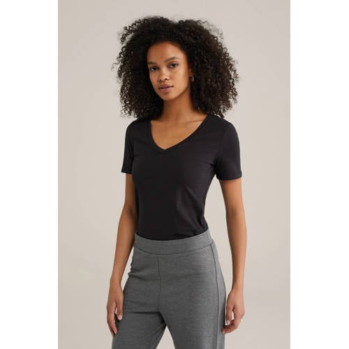 WE Fashion basic T-shirt met katoen zwart afbeelding