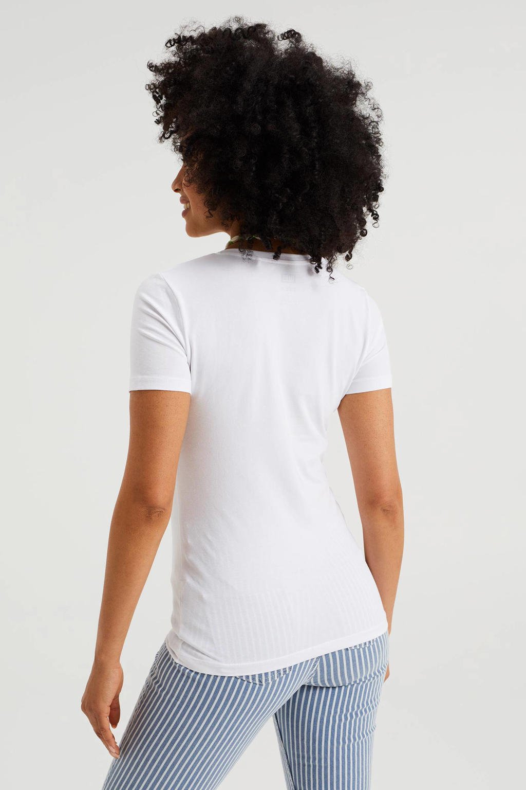 Witte dames WE Fashion basic T-shirt katoen met korte mouwen en V-hals