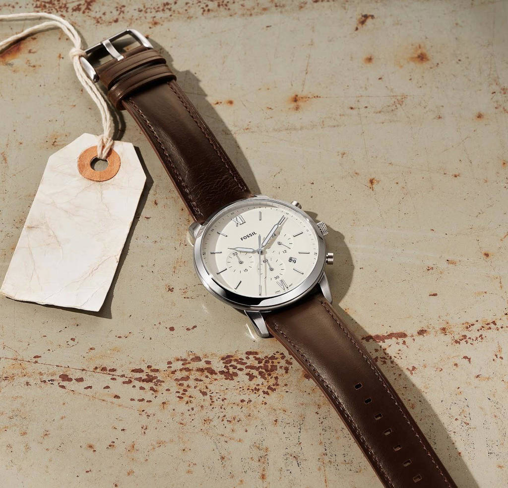 Fossil Neutra chronograaf lederen band crèmekleurige wijzerplaat quartz FS6022 herenhorloge Fossil Neutra chronograaf lederen band crèmekleurige wijzerplaat quartz FS6022 herenhorloge