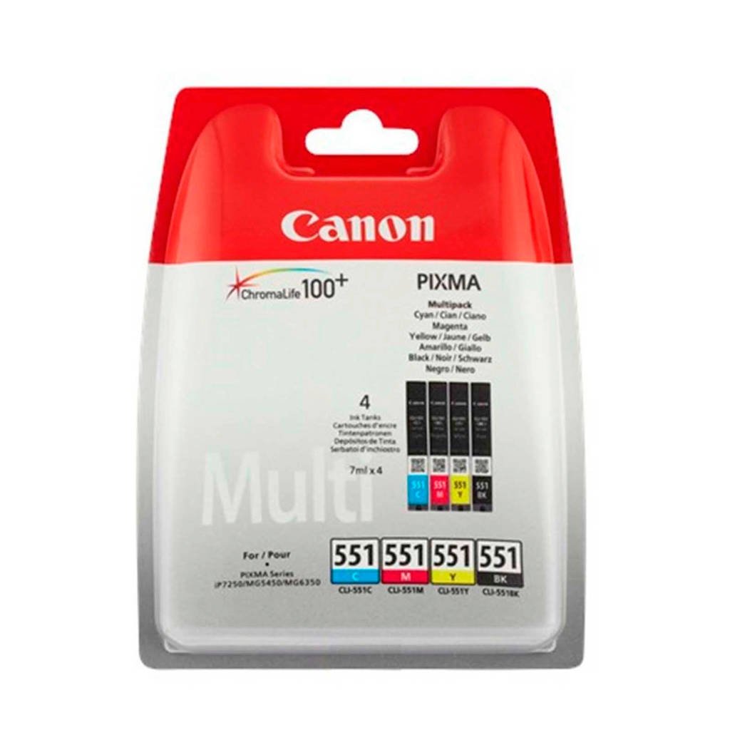 Canon CLI551MULT multipack inktcartridge (zwart+kleur), Zwart, Cyaan, Geel en Magenta
