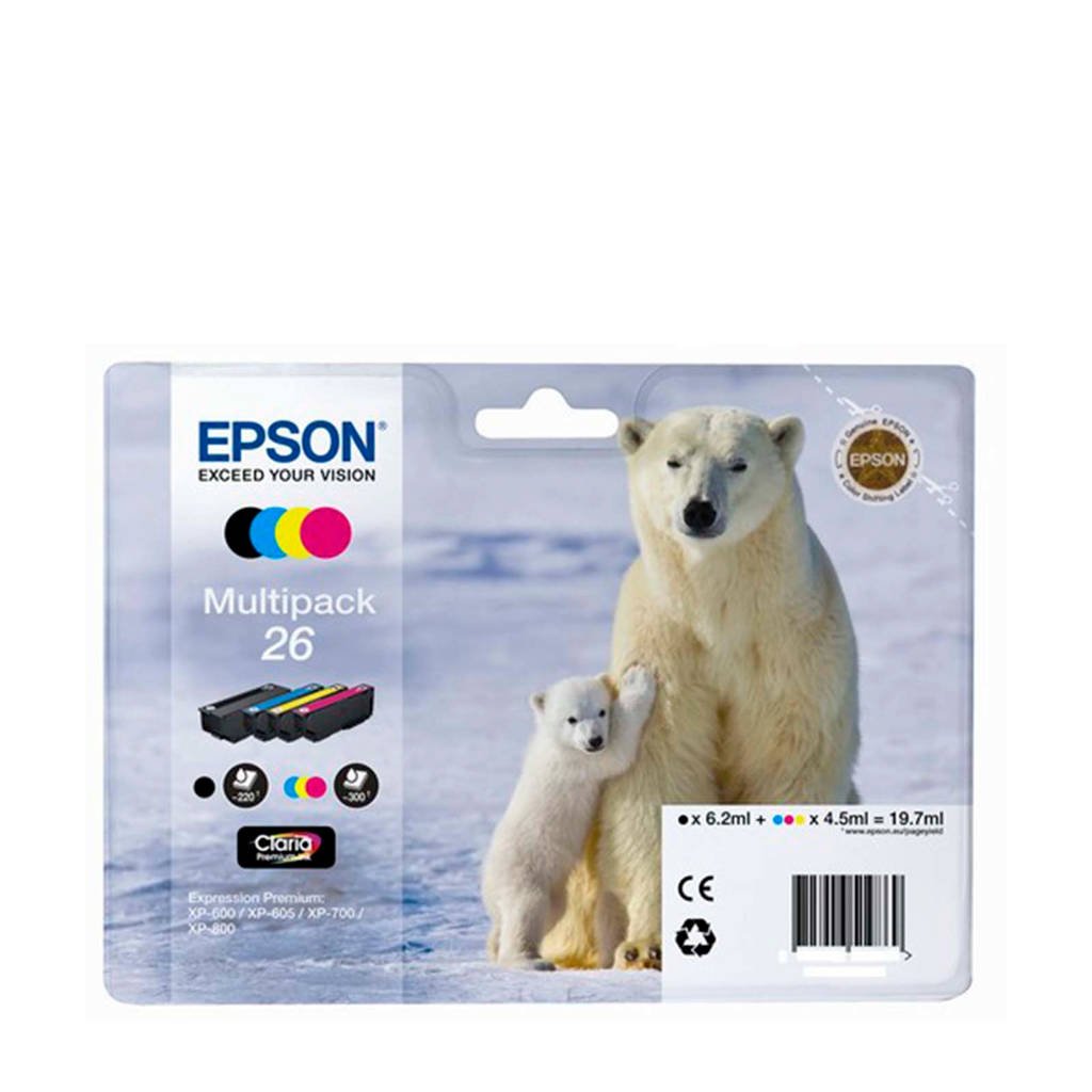 Epson T2616PACK multipack inktcartridges (zwart+kleur), Zwart, Geel, Cyaan en Magenta