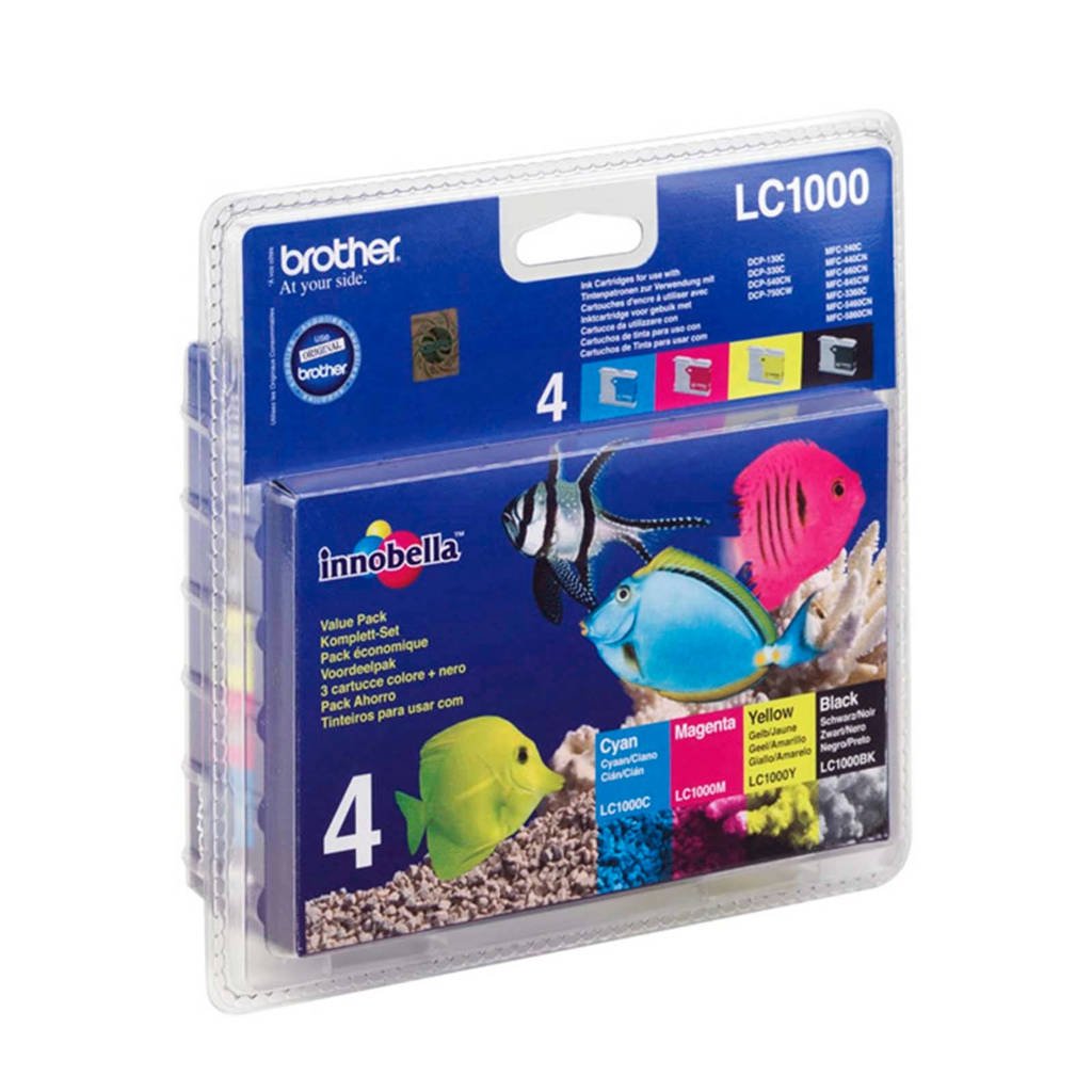 Brother LC1000PACK voordeelpack inktcratridge, Zwart, Cyaan, Magenta en Geel