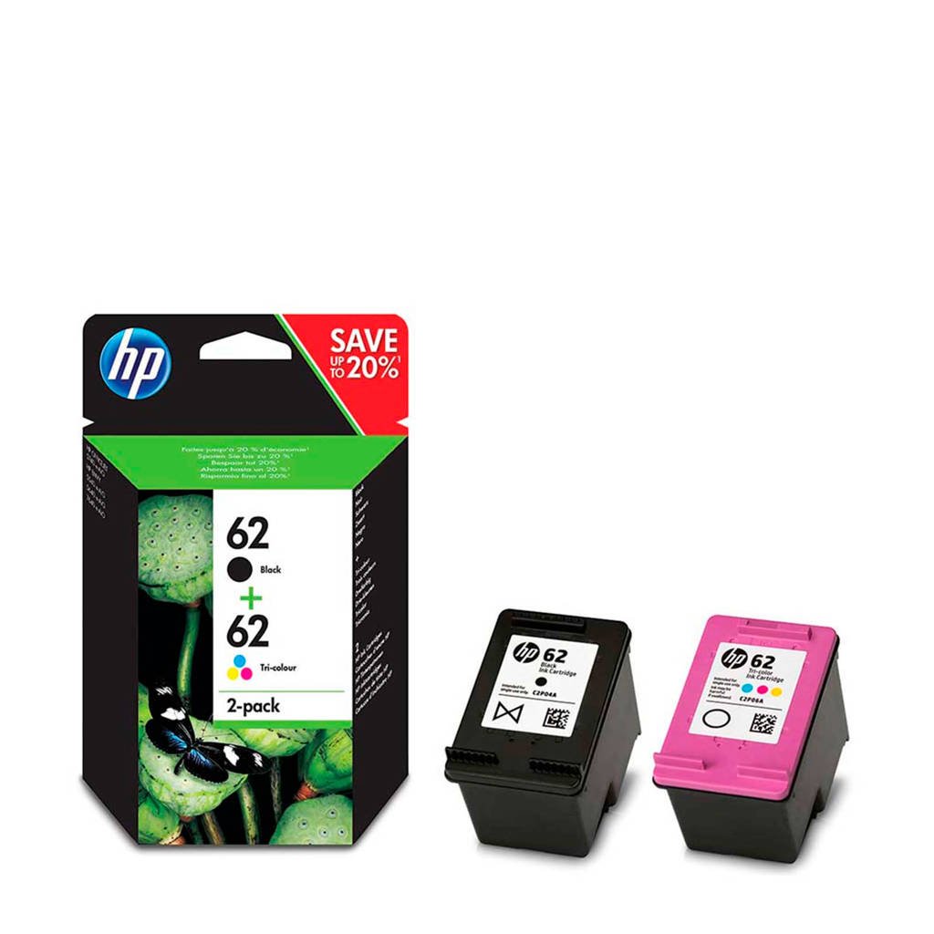 HP 62-2-pack zwarte/kleur inktcartridge, Zwart / Kleur