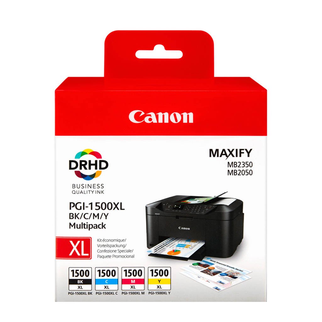 Canon PGI1500XL 5CL multipack inktcartridges (zwart+kleur), Zwart, Cyaan, Geel en Magenta
