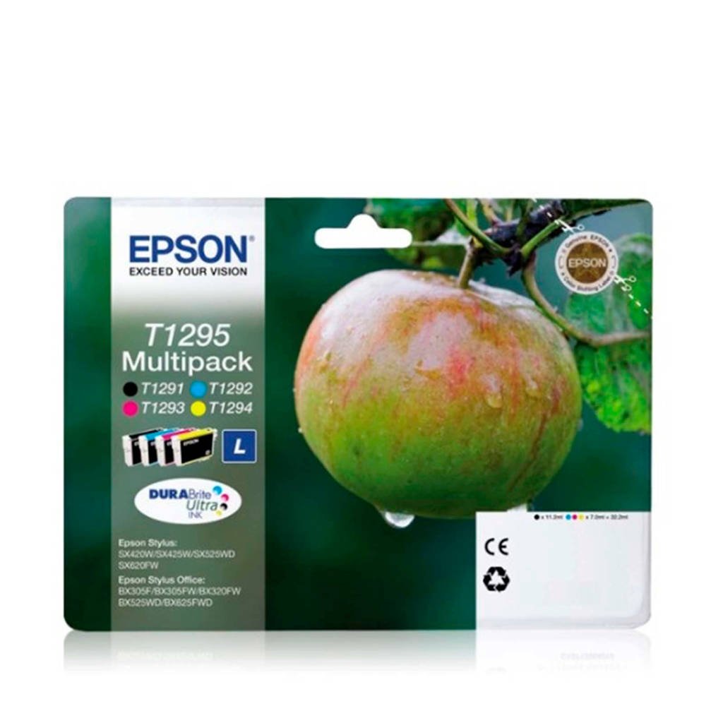 Epson PACK POMME 4CL T1295 multipack inkcartridges (zwart+kleur), Zwart, Geel, Cyaan en Magenta