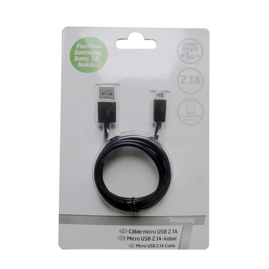Temium micro usb-kabel, Zwart
