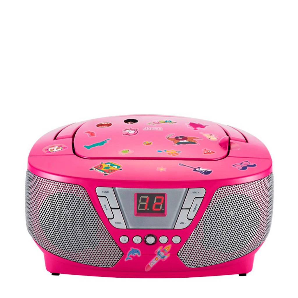 BigBen CD60RSSTICK draagbare radio CD speler met stickers roze, Roze